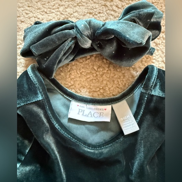 The Children's Place Green Velvet Dress with Bow Headband - Picture 4 of 4